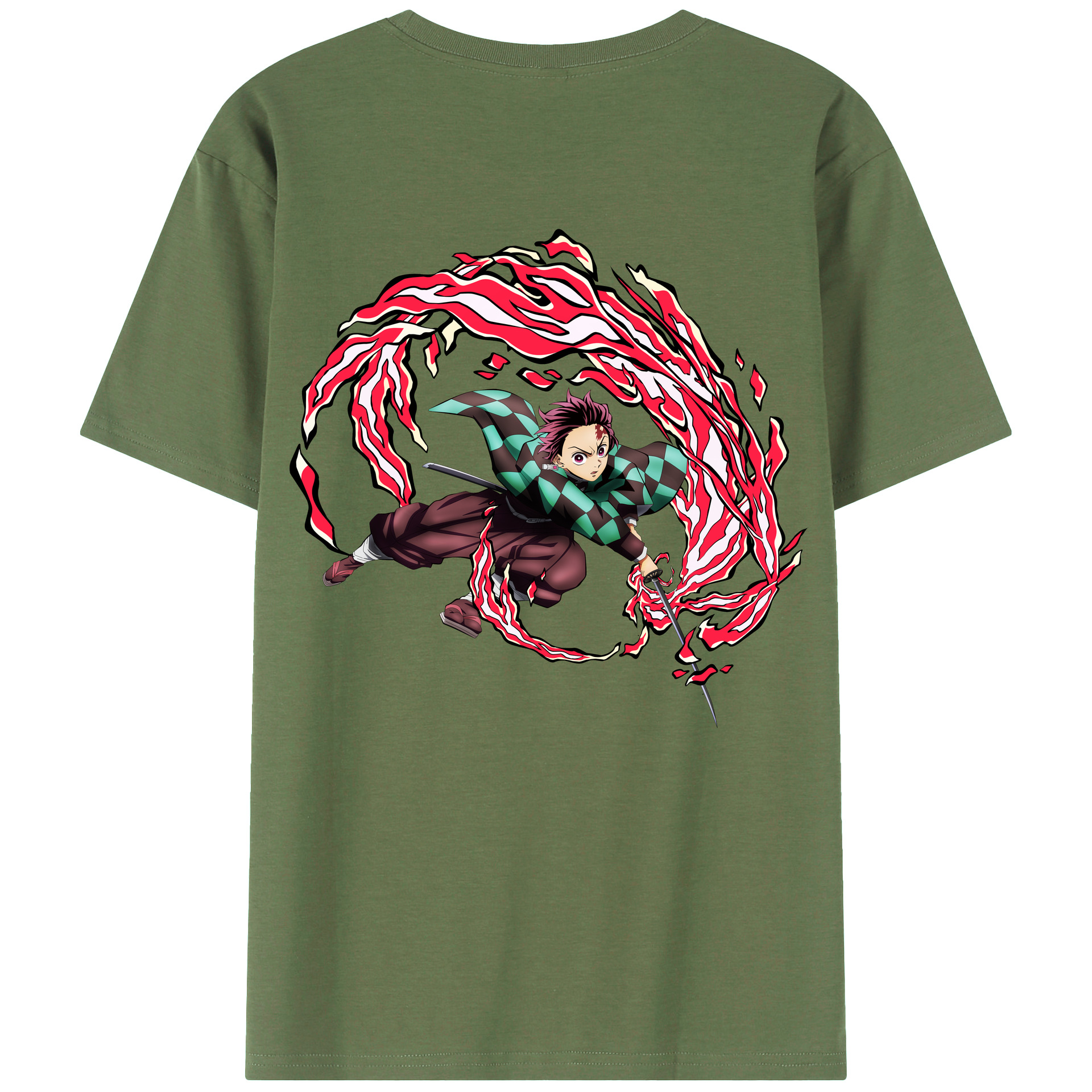 （画像用） 鬼滅の刃 竈門 炭治郎／かまど たんじろう Kamado Tanjirou 綿100％ メンズ半袖Tシャツ（バックプリント） 通気性